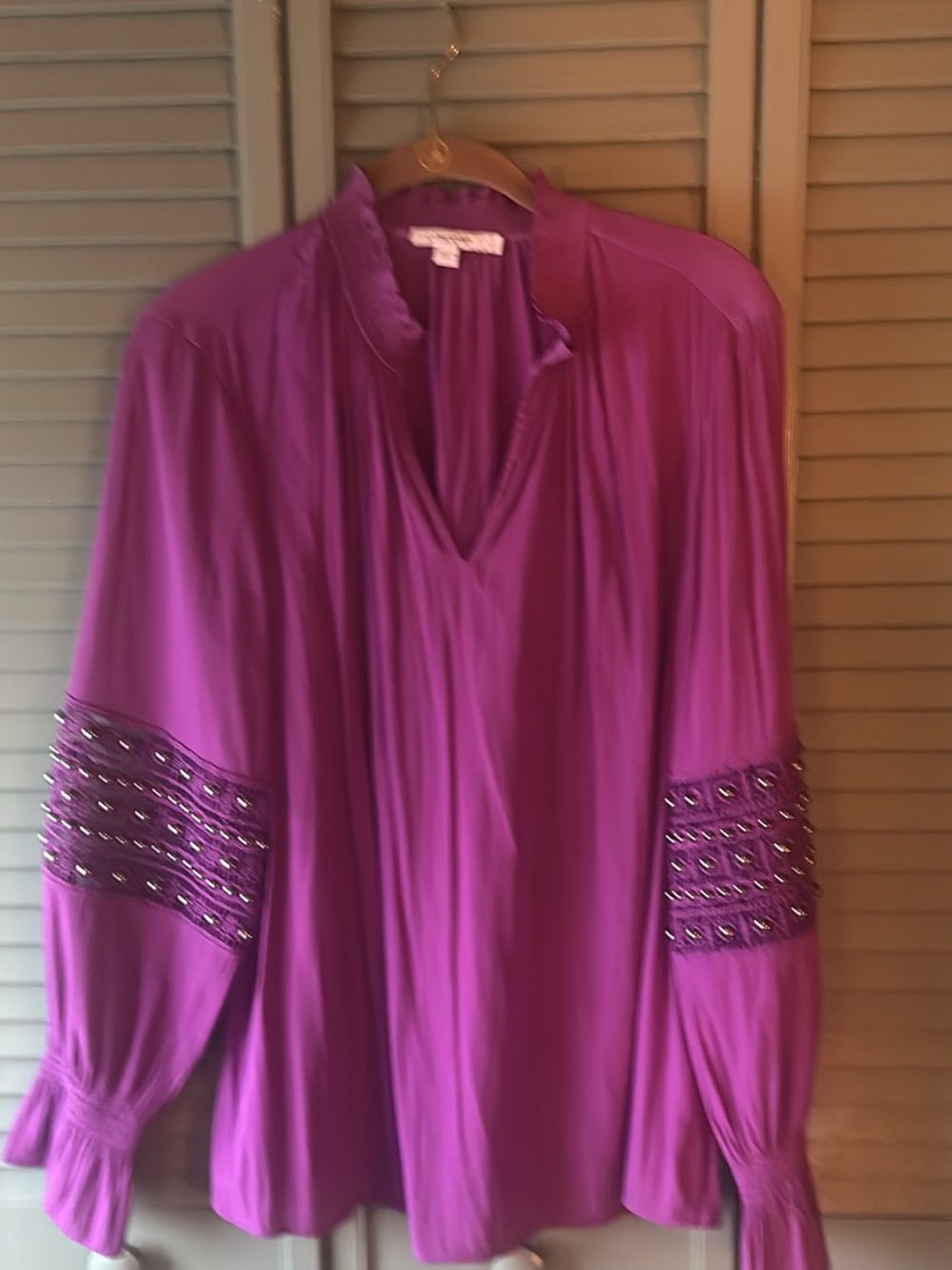 Chico's Purple Beaded Sleeve Blouse